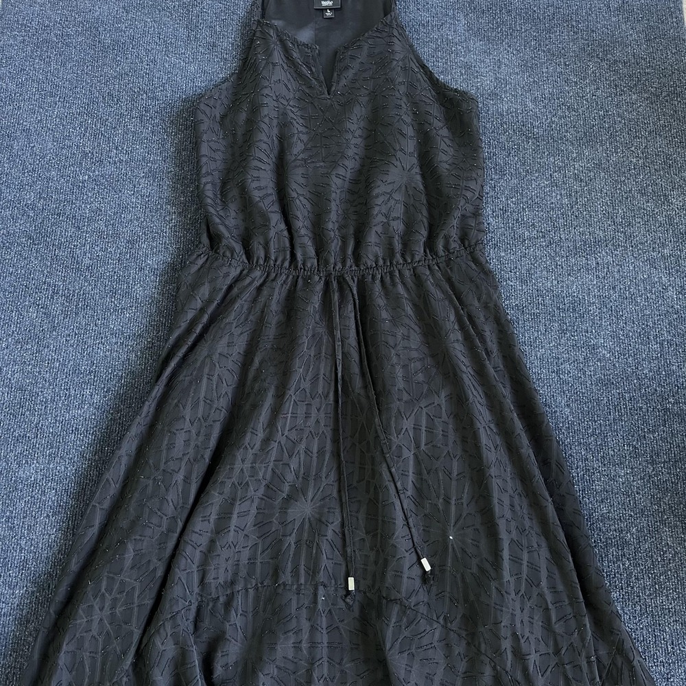 Y2K Mossimo Dress Womens Large Black Geometric Jacquard Hi Low V Neck Sundress
